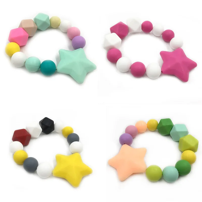 Wholesale Safe Infant Food Grade Silicone Beads Molars Bracelet Baby Teething Pacifier Teether Bracelet factory sell