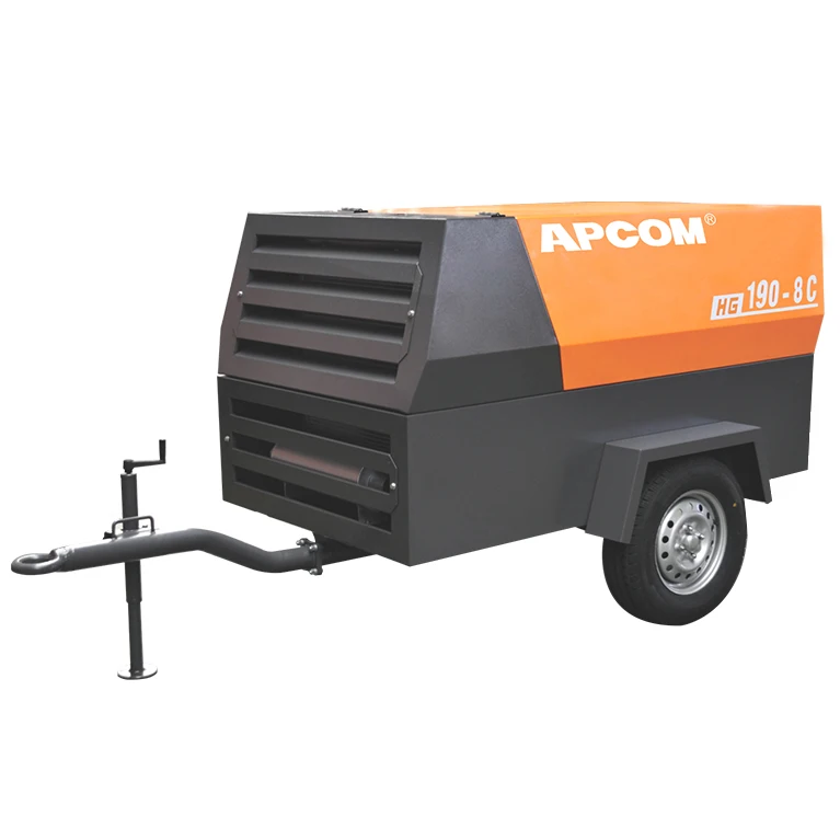 Air-compressors 185 CFM 145 psi 8bar 48kw 65HP portable screw air compressor diesel 190cfm HG190-8C for dry ice blasting