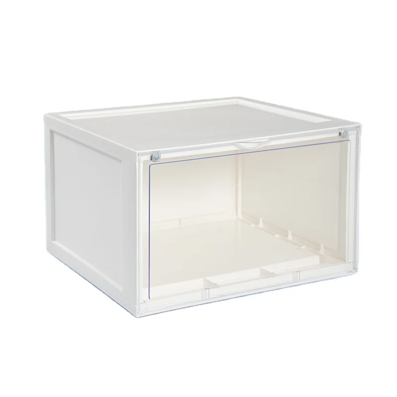 Stackable Space Saving Shoe Container Bin Fit up to US Size 14 Shoe Storage Box with Front Entry &Sturdy Frame