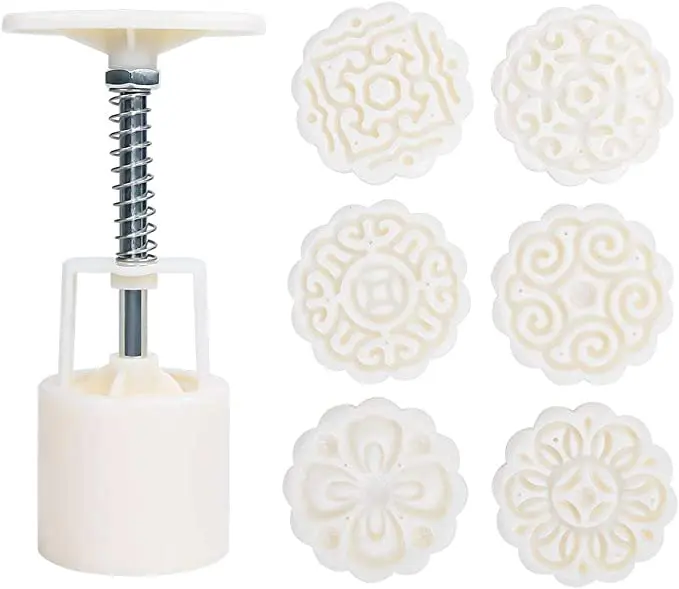 3D Plastic Moon Cake Mould Set 4pcs 50g Chinese Traditional Pattern Text Pattern Flower Shape Moon Cake Mold Set