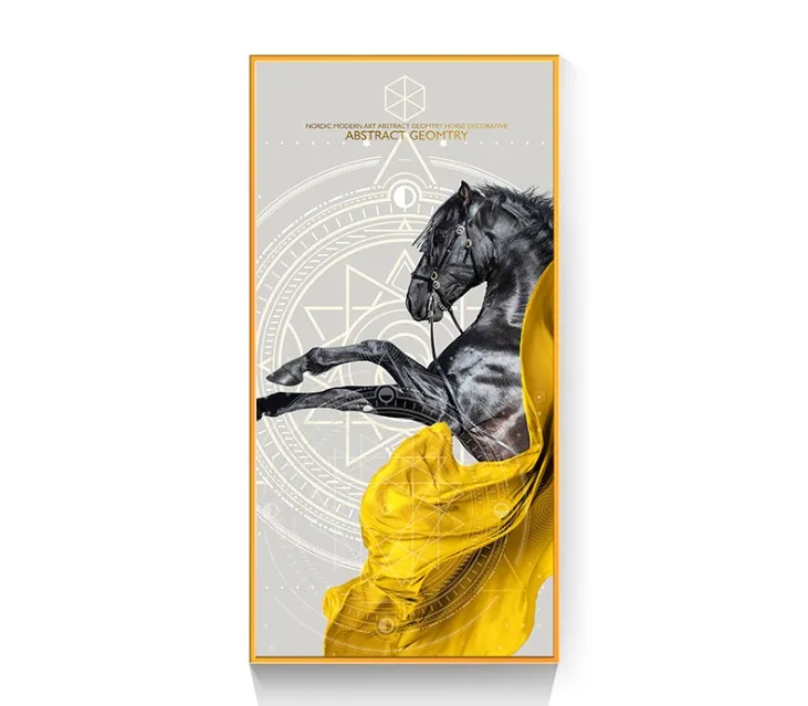 Modern Wholesale Horse wall art decoration painting on canvas crystal porcelain painting artworks for home hotel office decor