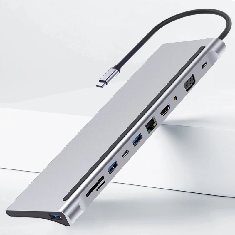 USB C Hub HD-MI Ethernet Adapter 11 in 1 USB Type-C Hub to HD 4K VGA Compatible with MacBook Pro / 2018 2017 / iPad / Air 2018