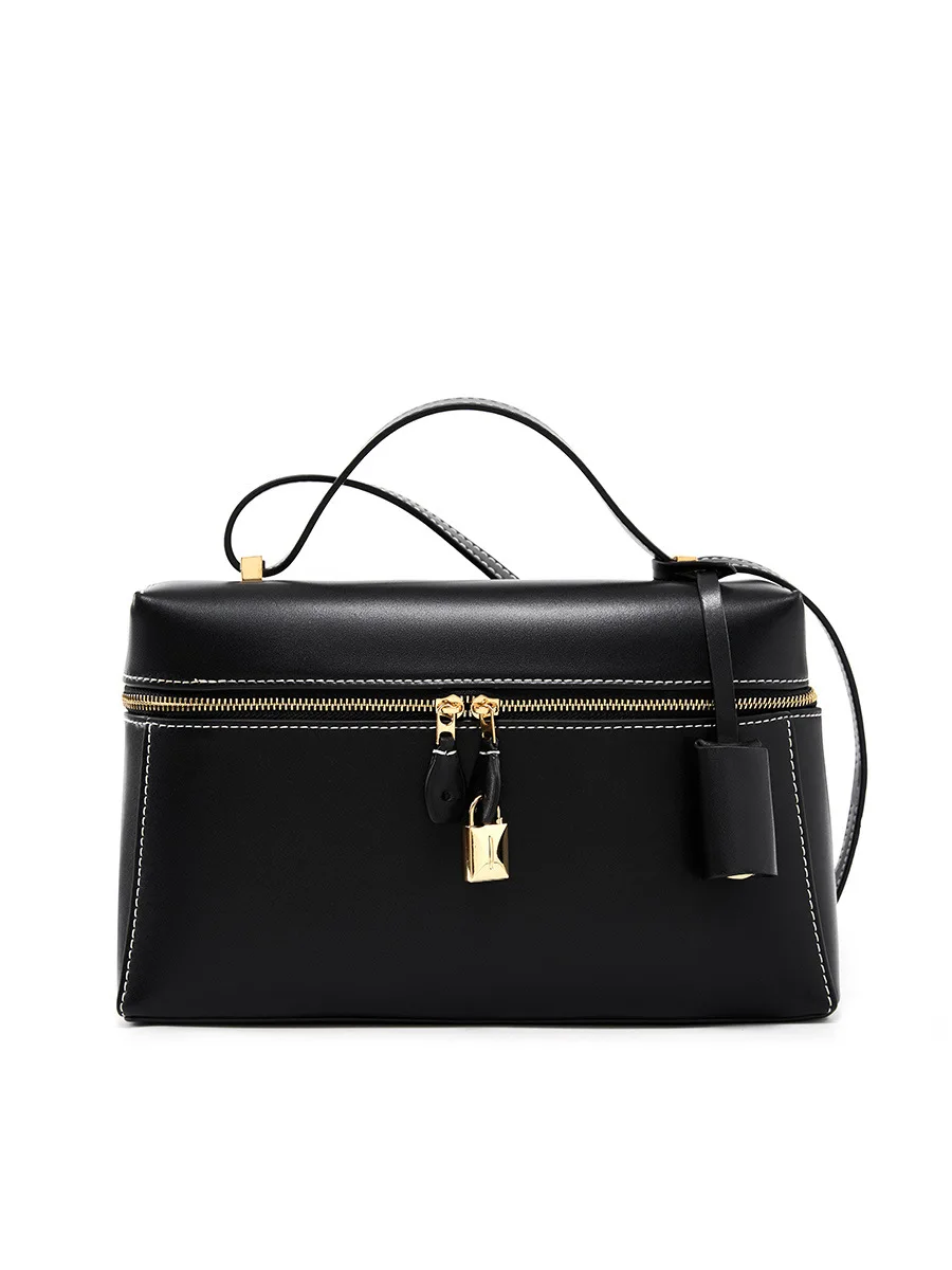 New Autumn/Winter Cowhide Box Bag Fashionable One Shoulder Diagonal Straddle Bag Elegant and Elegant Handbag for Women