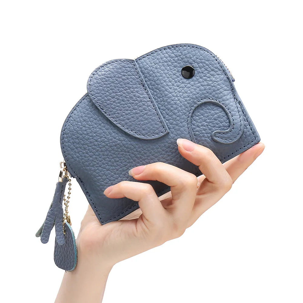 Lovely Change Purse Creative Genuine Leather Elephant Mini Coin Bag Custom Coin Purse with Keychain