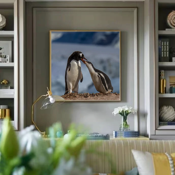 Blue glacier  lovely penguin view  seascape painting  animal painting photo  picture print on canvas for decor