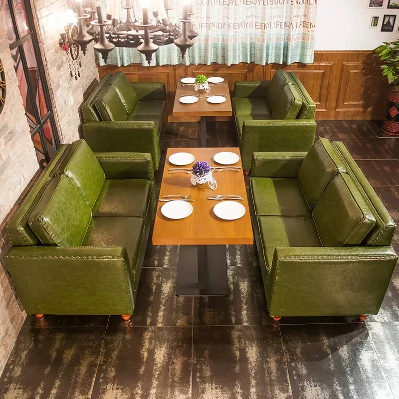 Factory price wholesale vintage restaurant leather custom sofa table and chair sets commercial cafe bar restaurant furniture