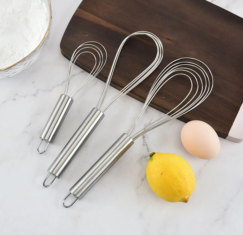 Stainless Steel Kitchen Flat Whisk Set 8 Inch, 10 Inch And 12 Inch Stainless Steel Flat Wire Egg Utensils Whisk 6 Wires Egg Mixi