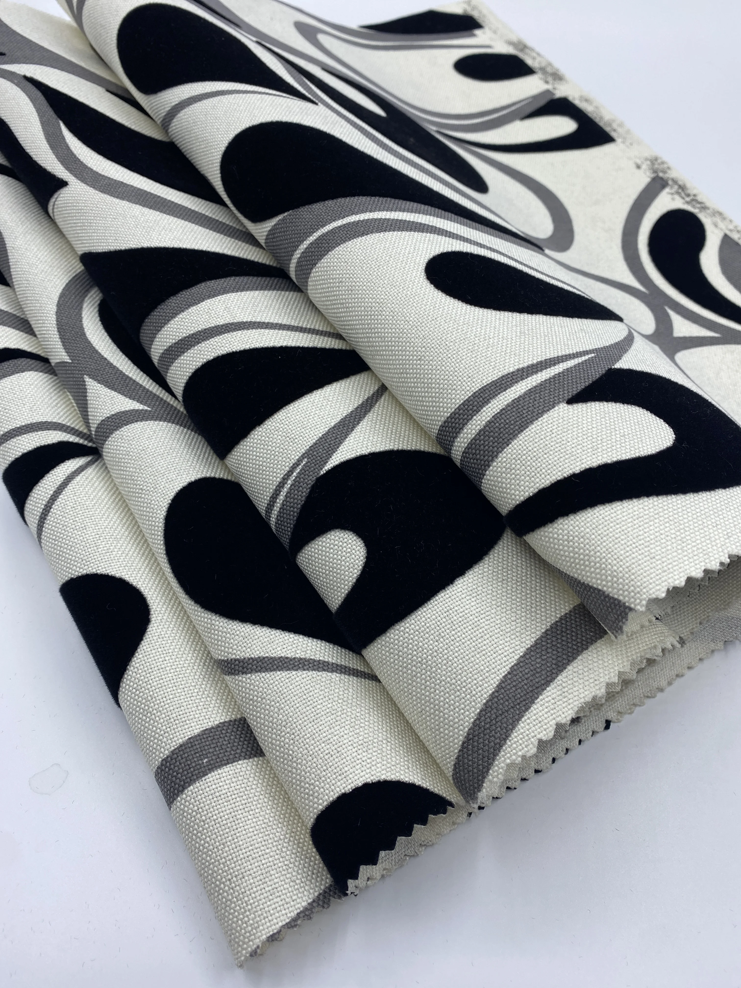 Shrink resistant linen look damask flocking sofa cover fabric