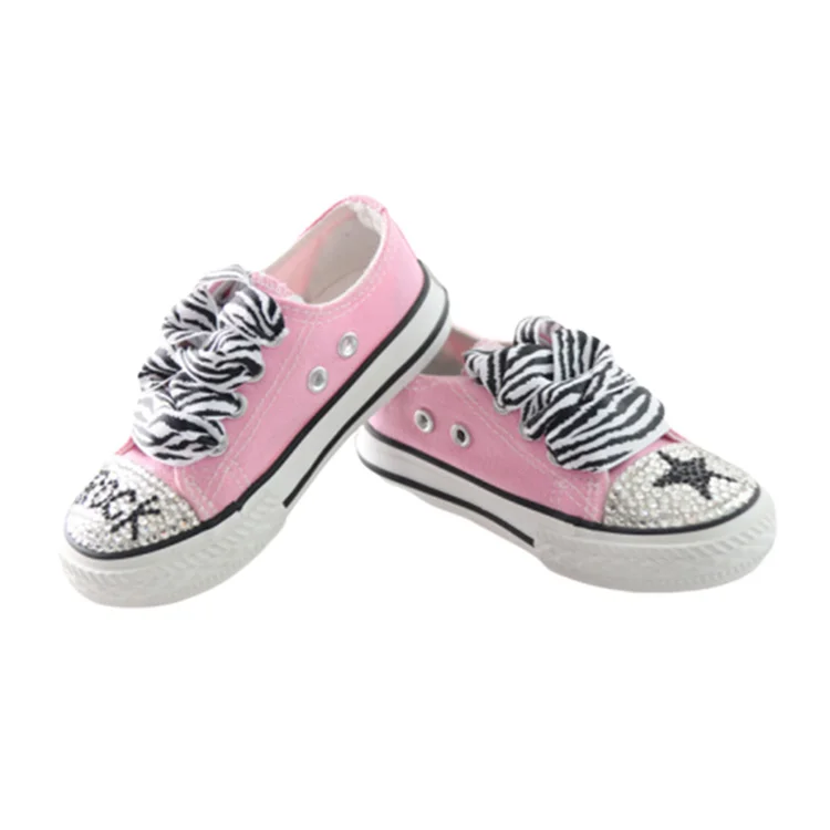 Crystal Bling Punk Jazz All Star diamond Toddle Shoes Girls Party Sneakers  pink zebra Leopard print Ribbon Sneakers
