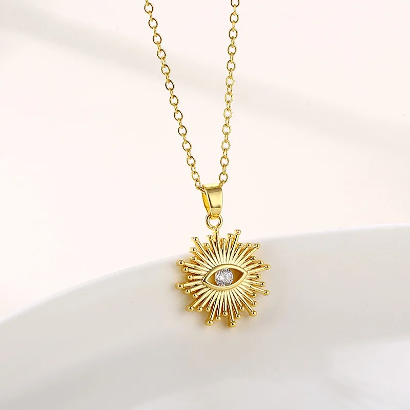 Fashion Jewelry Micro Pave Zircon Evil Eye Pendant Necklace Stainless Steel Gold Color Chain Necklace
