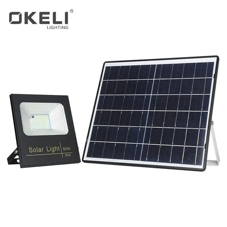 
OKELI High Lumen IP66 Waterproof Aluminum Outdoor 10w 30w 60w 100w LED Solar Flood Light 
