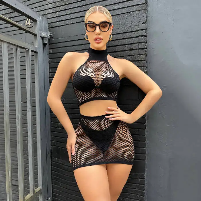 X02539T Sexy cutout bikini suit fishing net underwear beach holiday two piece set