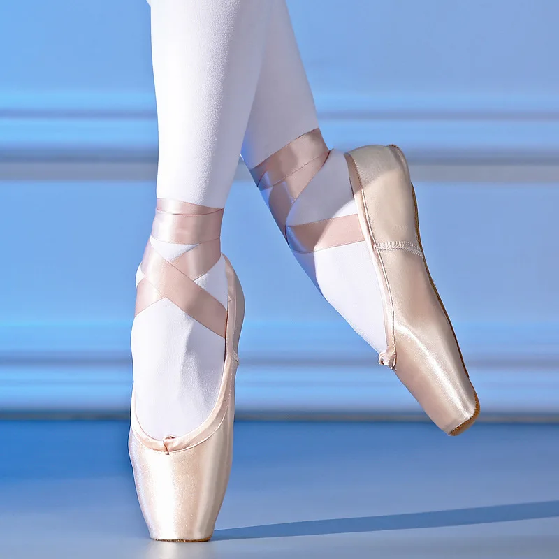 High quality Professional Ballet Shoe Hard Bottom Satin Straps Practice Pointe Shoes For Women