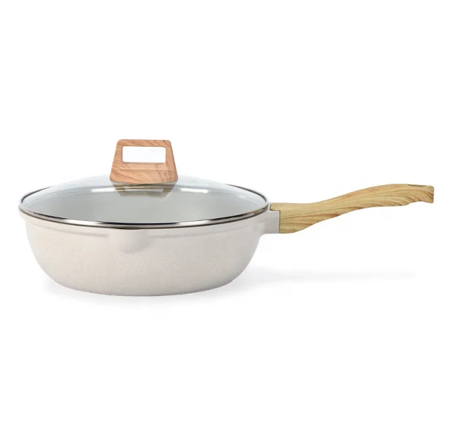 28cm 30cm White Marble Double Sided Hot Selling Beef Egg Bread Vegetables Frying Aluminum Non Stick Deep Frying Pan With Cover