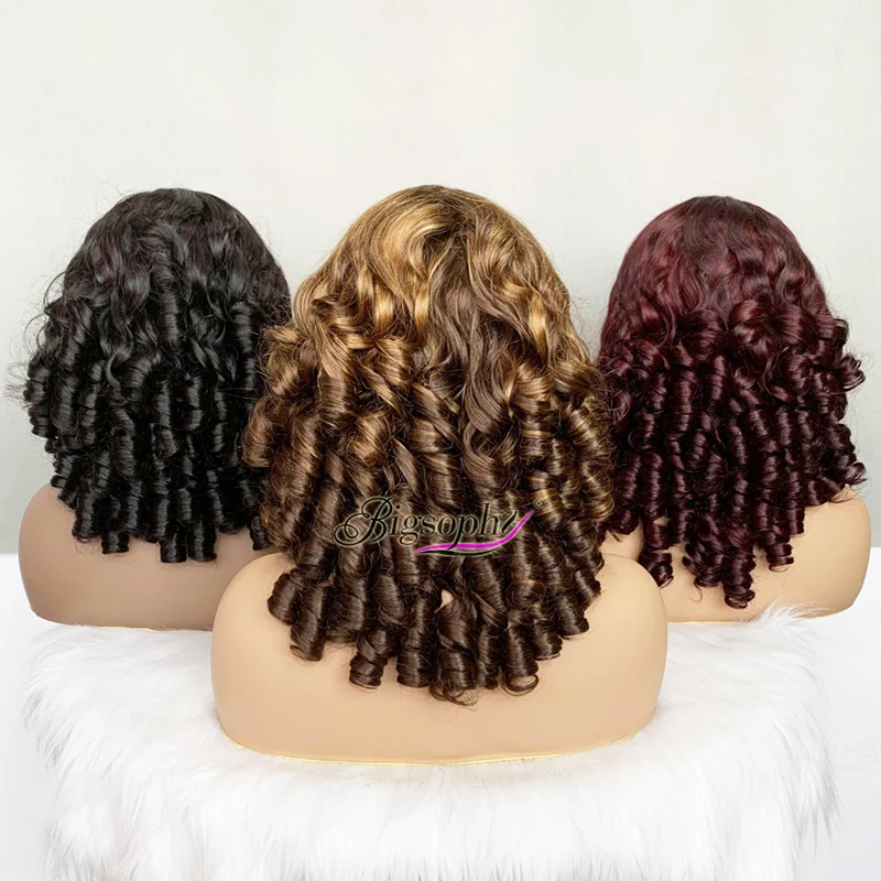 Spring Curly Human Raw Hair Cheaper Supplier 13X4 Frontal Lace 18inches Spring Curl 3 Tone Color Wig For Woman