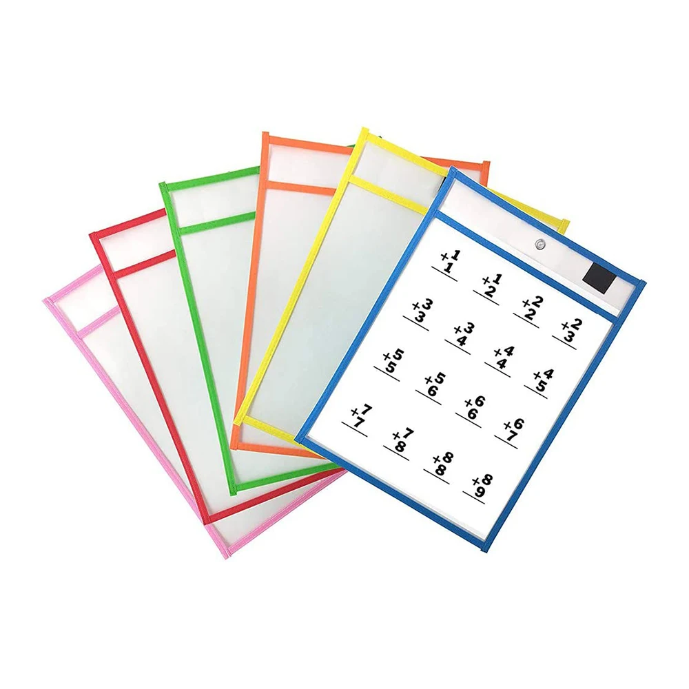 
Dry Erase Pocket Sleeves Assorted Colors 10 x 13 inches Reusable PET Dry Erase Sleeves 