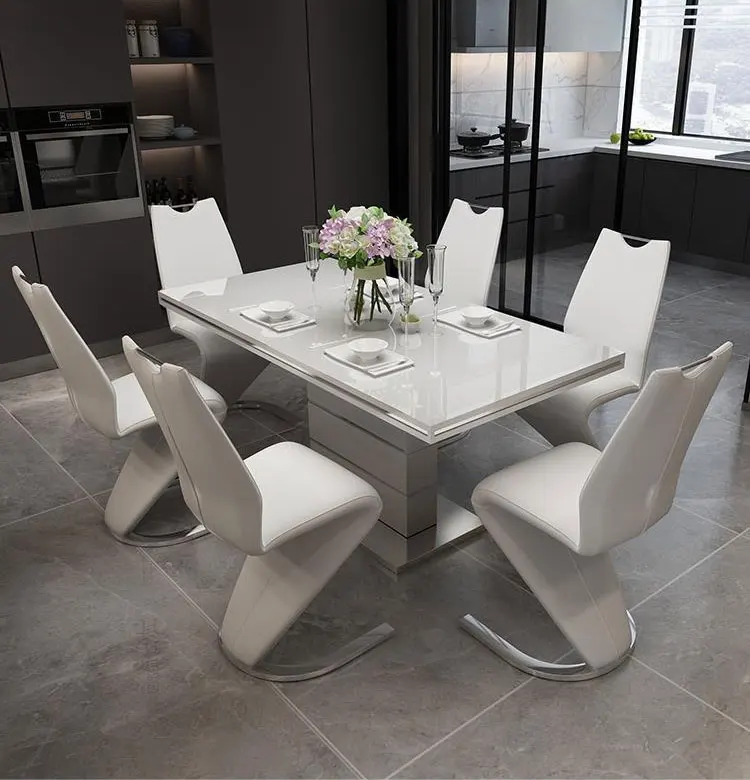 Modern tempered glass extending square dining table set Dining table and chair
