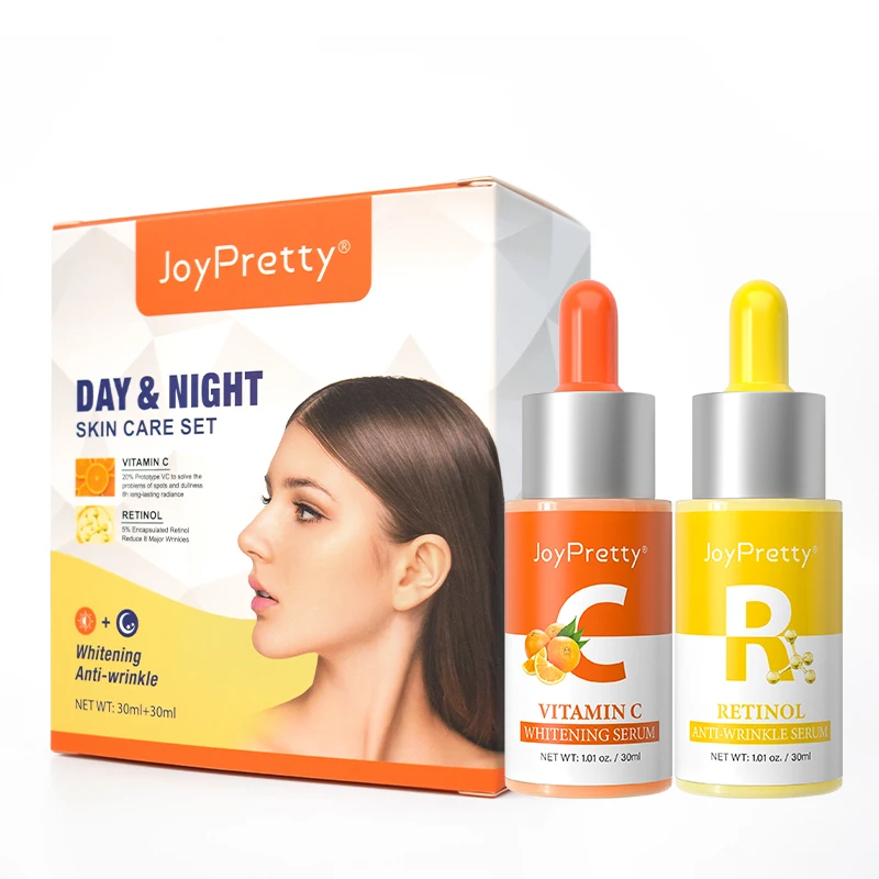 Wholesale organic day night skin care set Moisturizing Rejuvenating Whitening Vitamin C Vitamin E  serum set