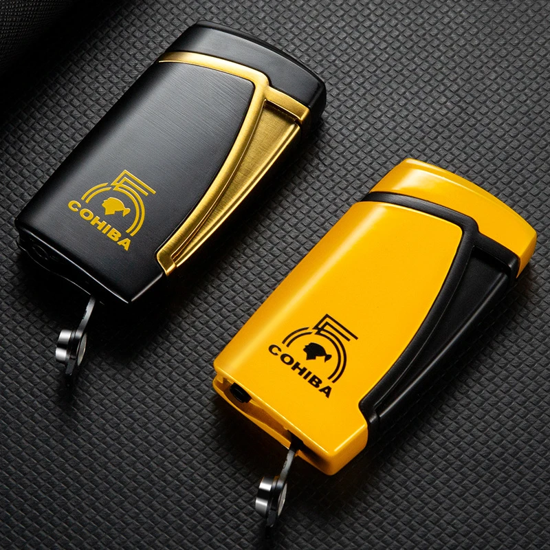 Wholesale Custom Logo Cigar Jet Lighter Direct Fire With Cigar Drill Punch Portable Metal Cigarette Lighters
