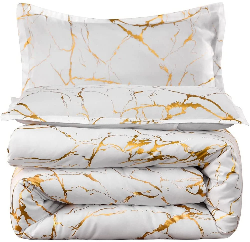 1800 thread count bedding set Marble texture mixes with gold stamp style Quilt Set comforter sets