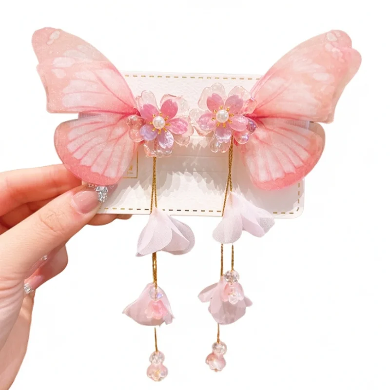 Baiyiyuan Elegant Gradient Wings Artificial Butterfly Hair Decoration Lovely Girls Hair Clips for Kids Free Shopping