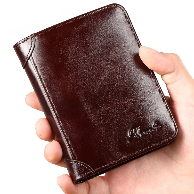 New Vintage Men Genuine Cow Leather Wallets Organizer Card Holders Casual Fashion Style Short Cowhide Leather Clutch Wallet