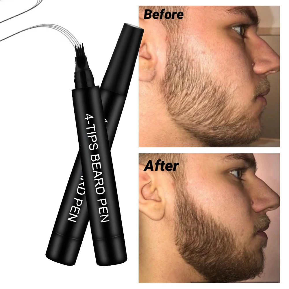 Custom private label beard care kit waterproof brown black color 4 tip beard pencil filler filling beard pen for men