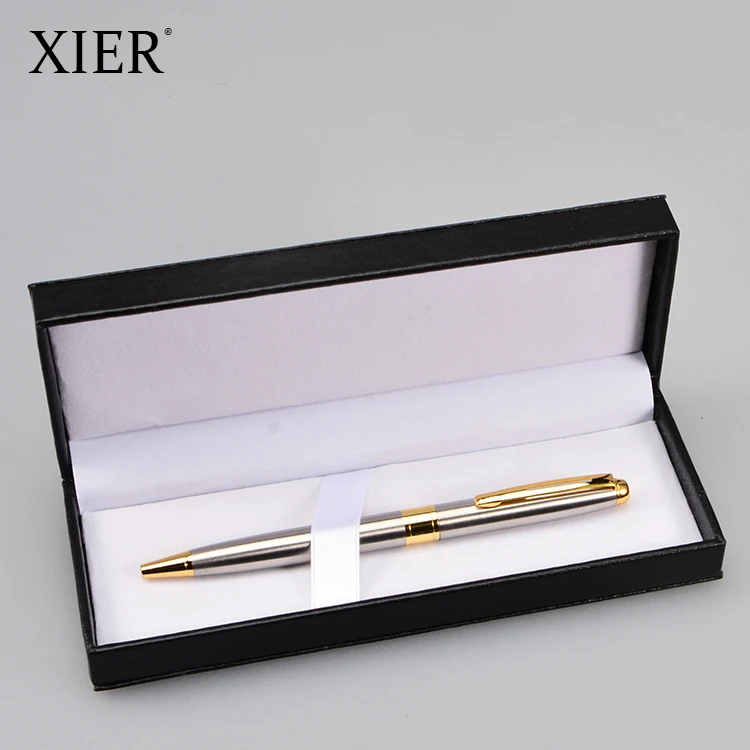 Hot Sale PU Leather Plastic Business Advertising Gift Pen Box + Metal Roller Pen Set Can Be Customized Logo