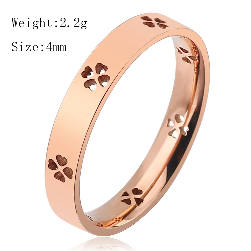 Европейская и американская мода ювелирные изделия титановая сталь полый Четырехлистный Клевер розовое золото серебро кольцо для женщин