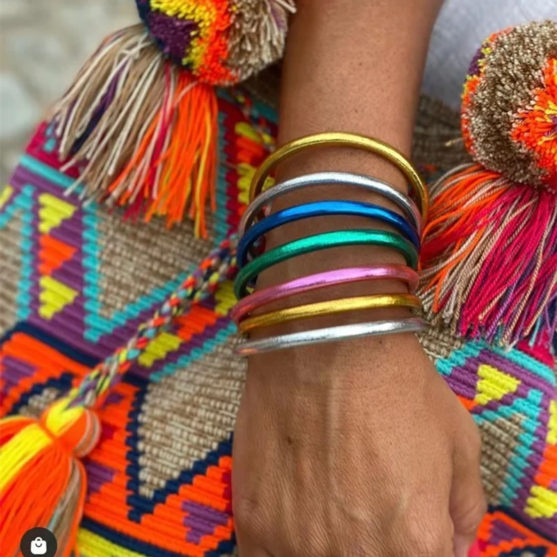 2022 Popular Jewelry New 5mm Metal Color PVC Bangle Bracelet Glitter Filled Jelly Silicone Bracelets for Girls