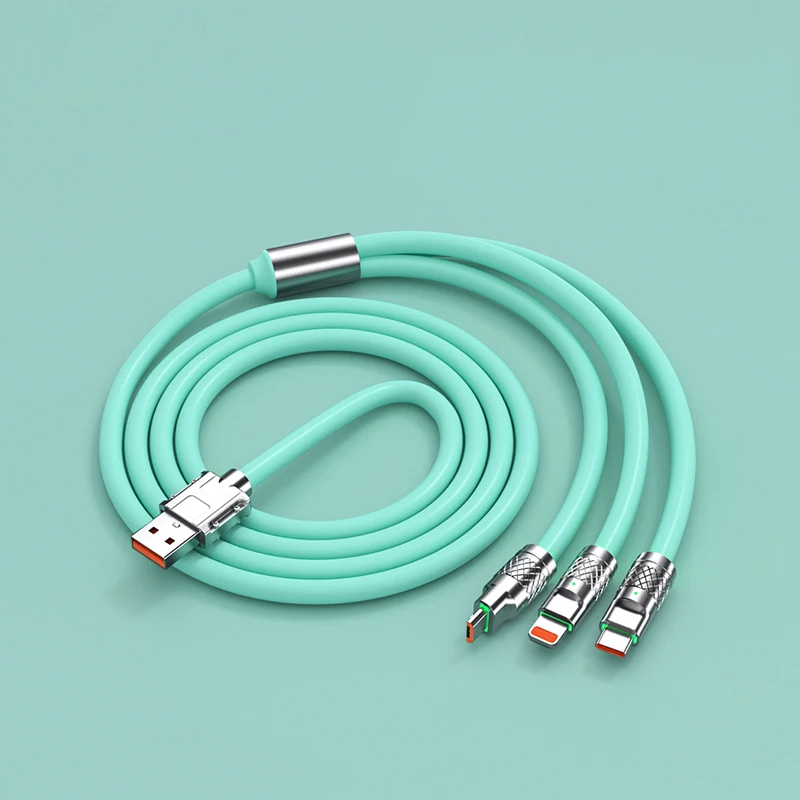 Multi Charging Cable Liquid Silicone Multiple USB Cable Universal 3 in 1 Charging Cord Adapter 120W PD Super Fast Charger Cables