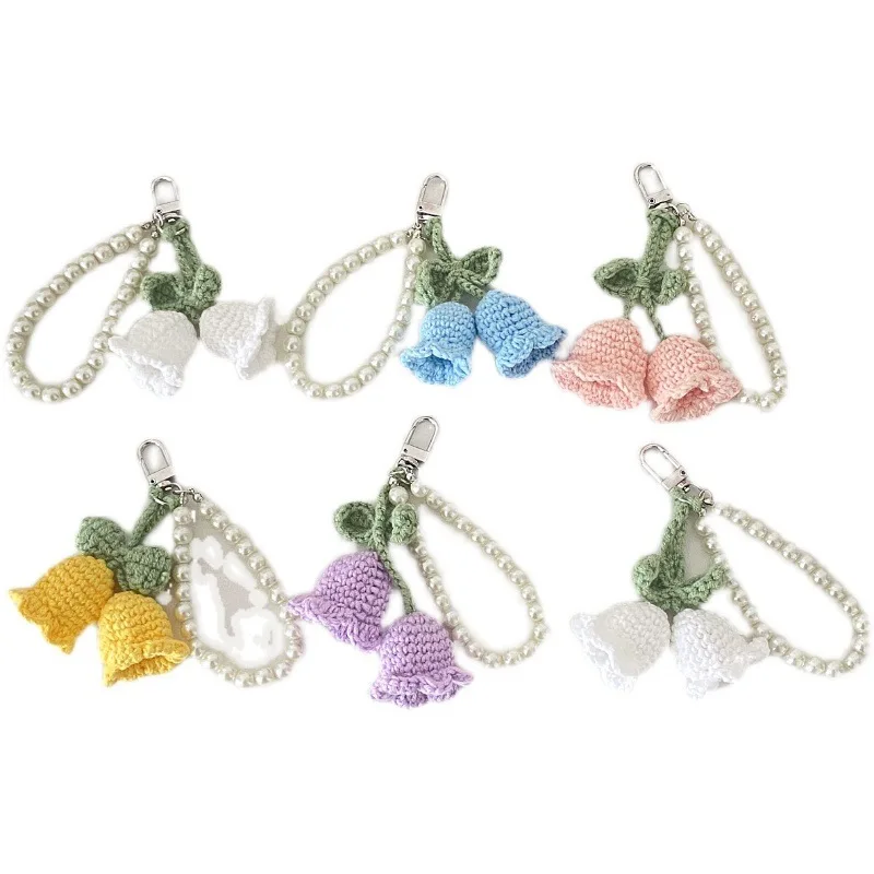 Creative Lovely Wool Crochet Orchid Linghua Chain Key Ring Handbag Decoration Key Buckle