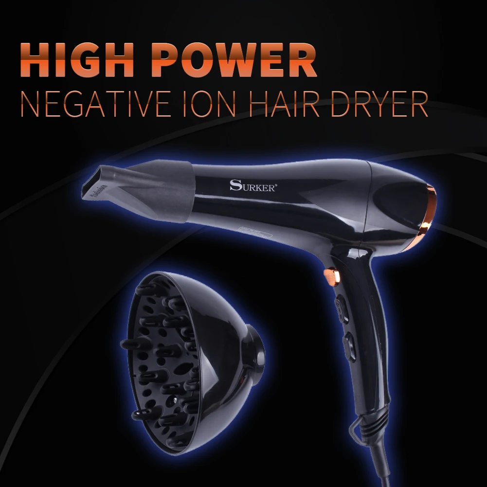 SURKER Negative Ion Hair Dryer Professional Salon Multi-stage Adjustment Hair Dryer