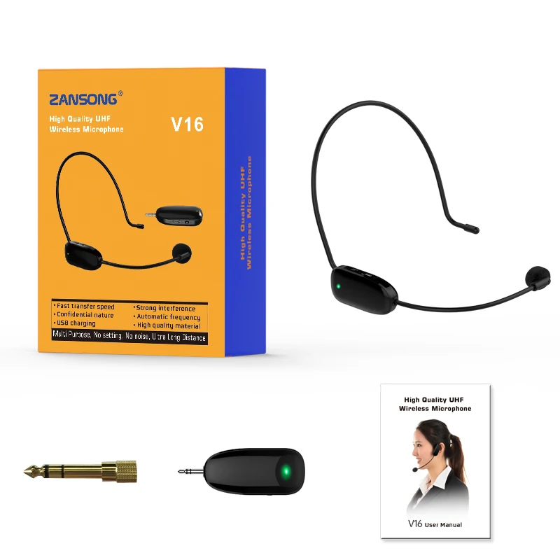 Wireless Microphone V16 for use with UHF variable frequency head mounted microphones