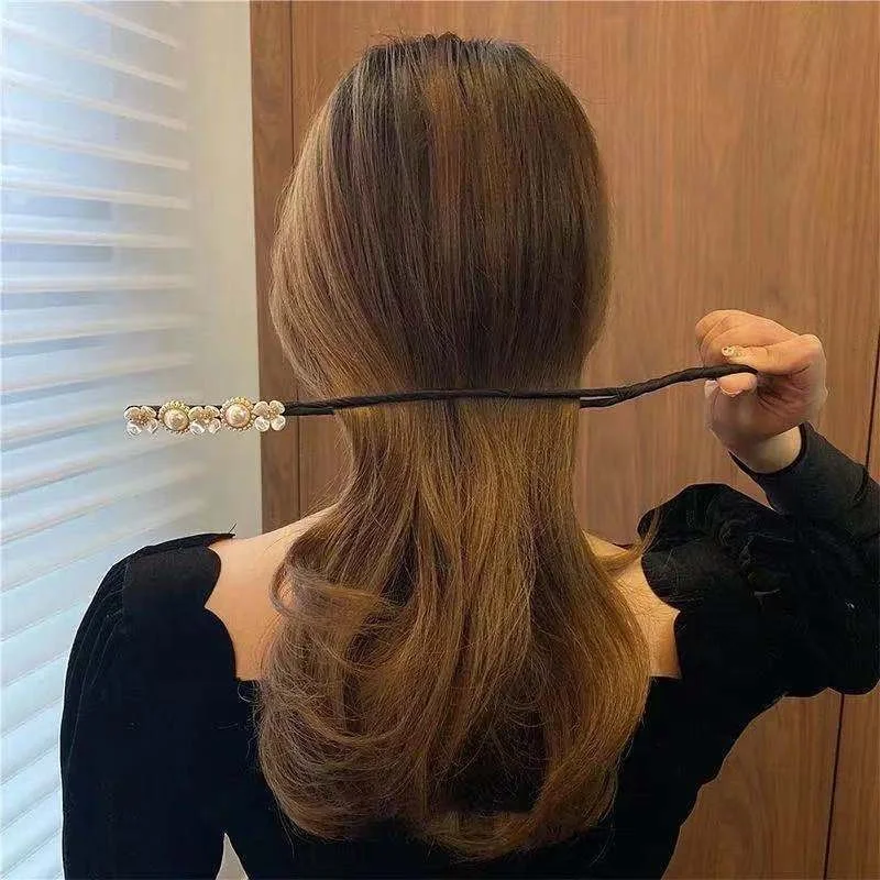 Shenglan  Pearl Flower Fluffy Ball Head Lazy Hair Stick Fashion Elegant Temperament Hair Ring