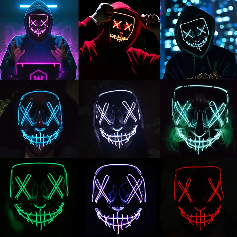 Hot Selling Drop Shipping Halloween Decoration Light up DJ Cosplay Masque Neon Glowing el Wire Rave LED Party Mask