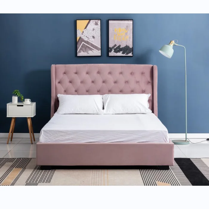Tufted headboard upholstered fabric linen leather bed modern design bedroom twin double queen king size furniture