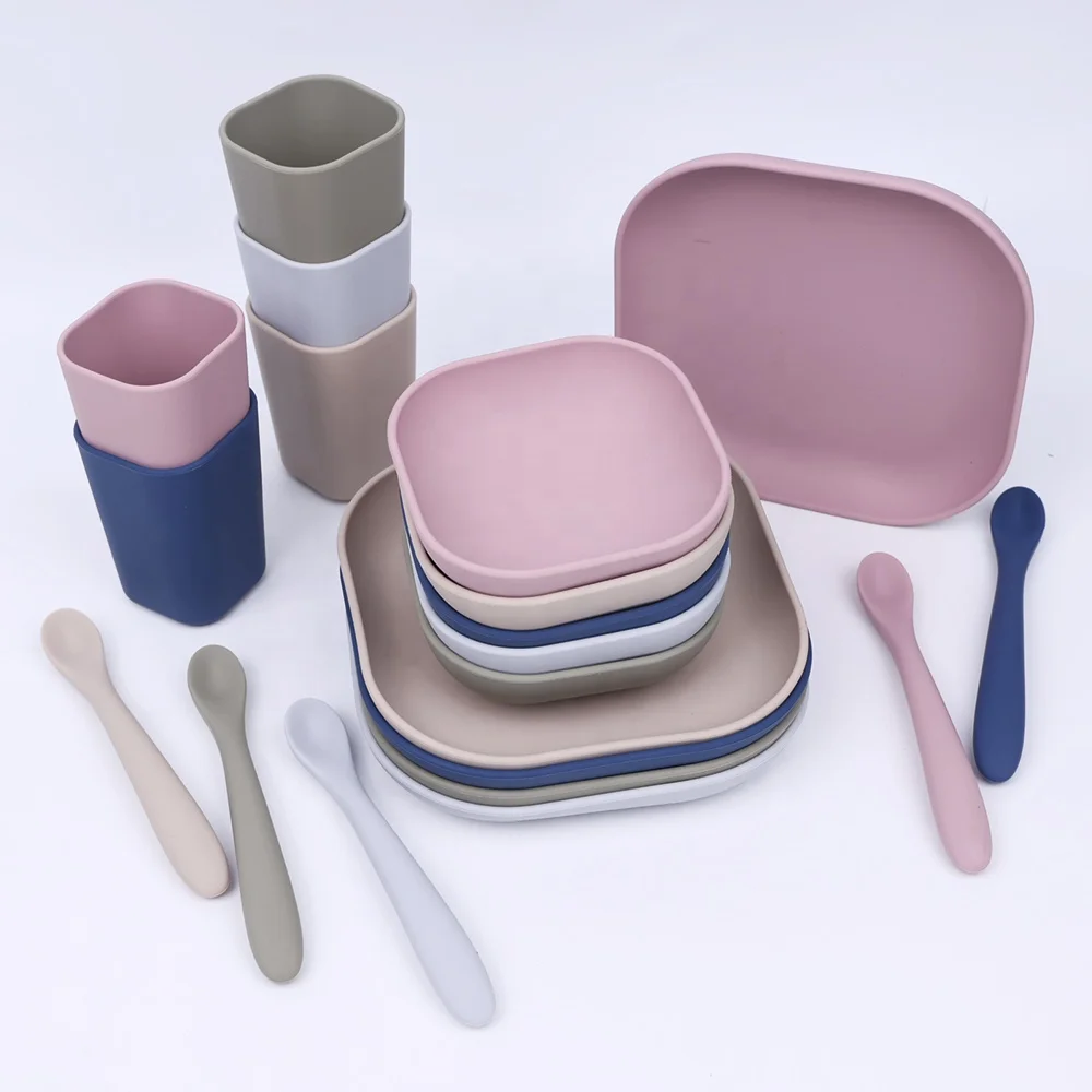 No Suction Food Feeding Bowl Silicone Baby Dishes Baby Cup Toddler Silicone Food Dinnerware Bpa Free Baby Feeding Set With Spoon