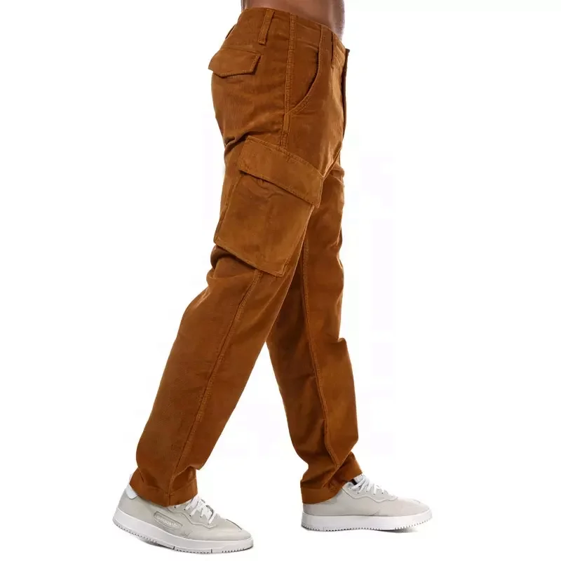 Wholesale Hot Selling High Waist Cotton Casual Long Corduroy Pants Custom Logo Cargo Pants Men