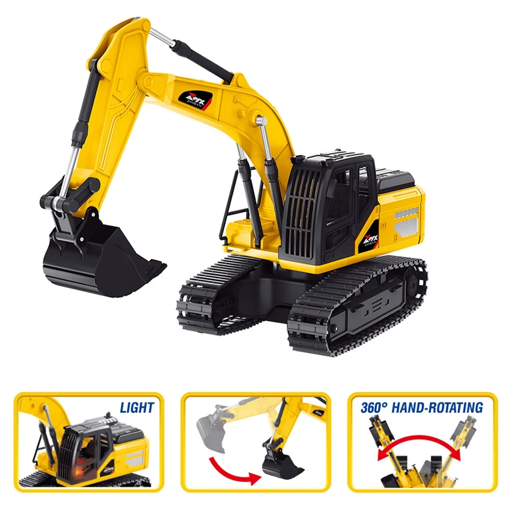 1:24 Scale Remote Control Excavator RC Truck Toy w/ Light 360 Degree Hand-Rotating Excavator w/ Claw for Kids Construction Play