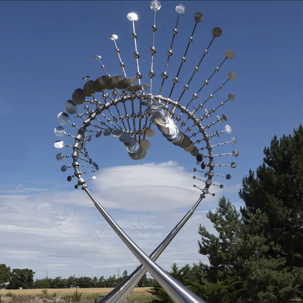 Customize large scale outdoor LED lighted colorful wind spinner stainless steel giant kinetic sculpture for park decor