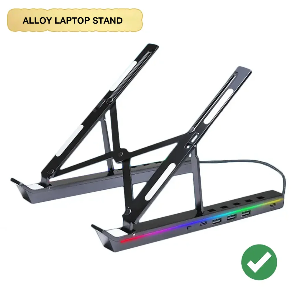 Great Roc Led Laptop Stand USB C Hub USB C USB A Type C Laptop Docking Station Stand rgb light premium portable laptop stand