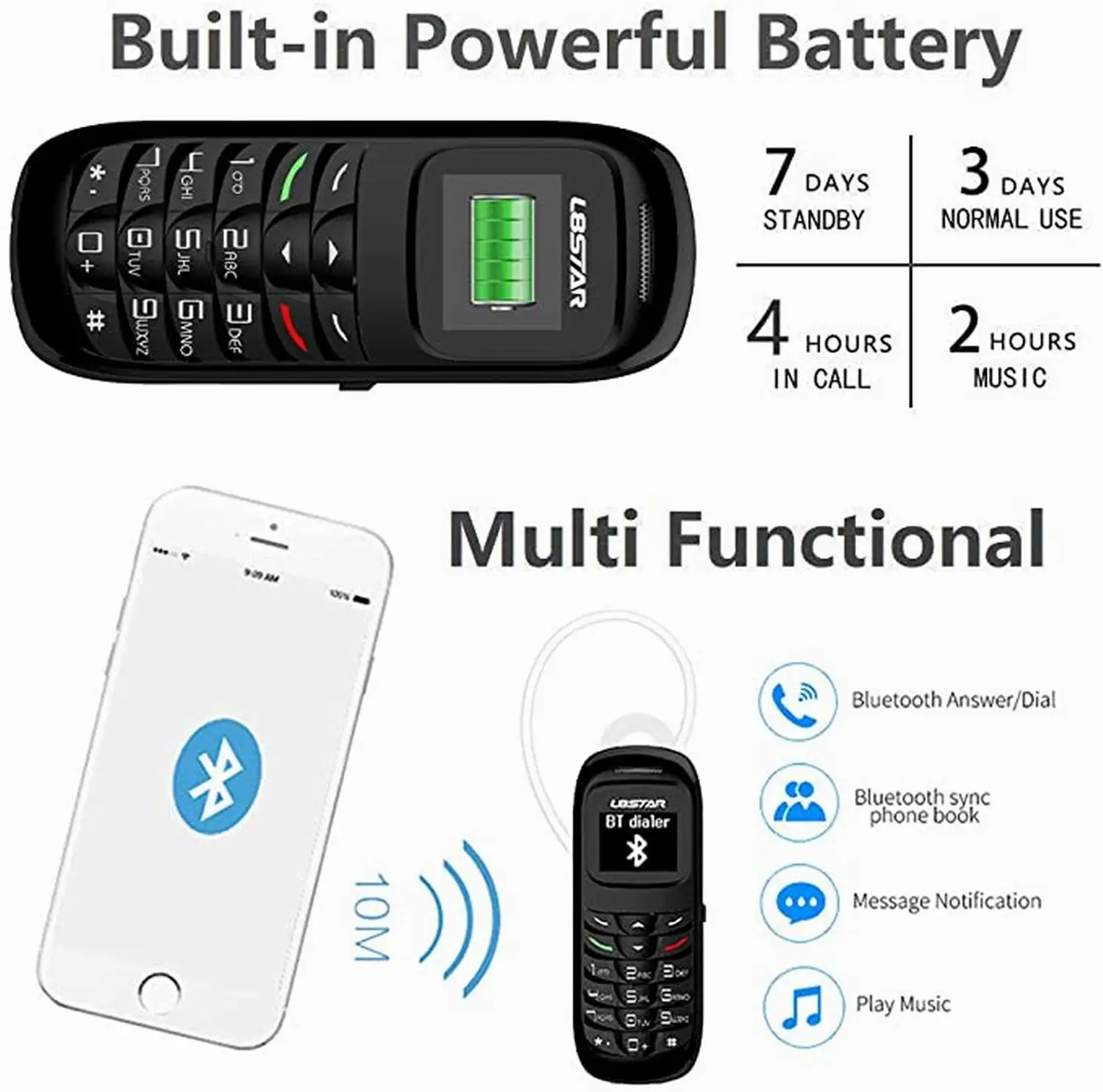 Wireless BT5.0 Earphone Bm70 Mini Mobile Phone Cellphone Stereo Unlocked Super Thin GSM L8STAR Long Standby Small Phone