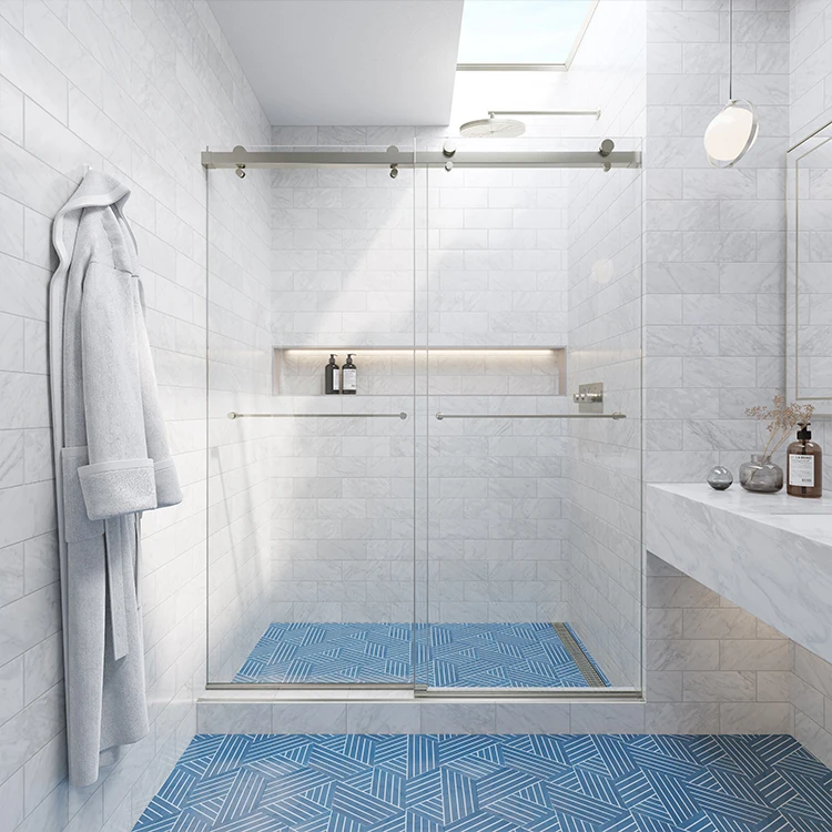 Seawin easy install bathroom frameless bypass shower door tempered safety glass shower cubicle sliidng shower enclosures