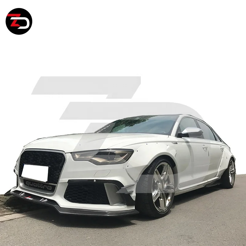 Good Fitment AB T Style Body Kit With Front Lip Side Skirts Rear Lip Fender Flares Trunk Spoiler For Audi A6 S6 RS6 C7 2012-2017