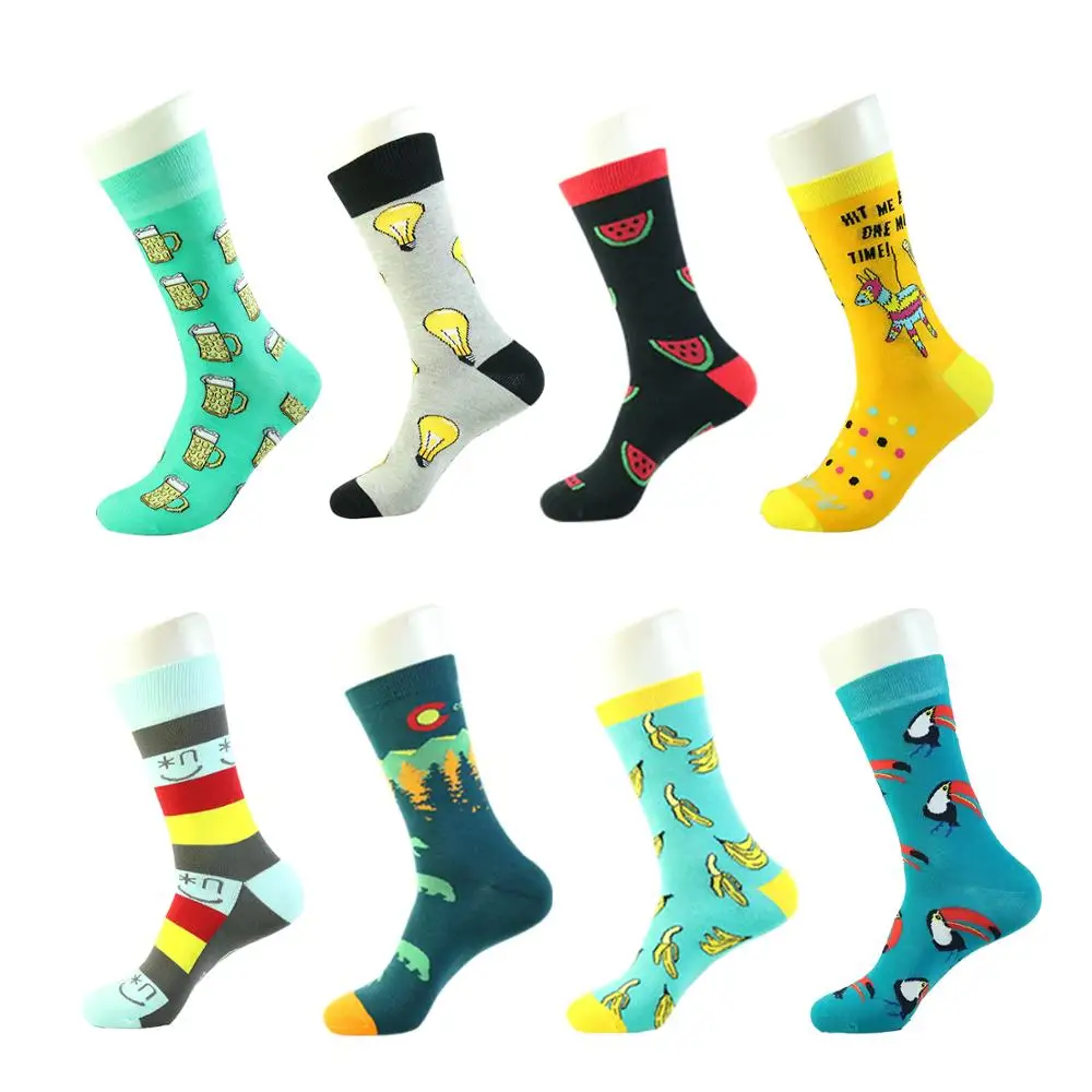 Custom bamboo fiber novelty socks wholesale knitting jacquard logo pattern  men crew happy funny cotton business tube socks