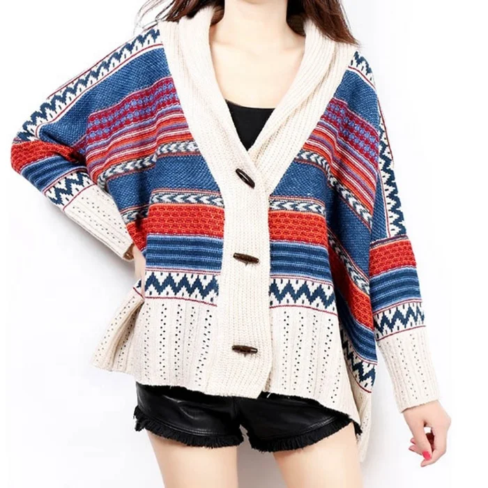 
Wholesale autumn Winter stylish Women ponchos Batwing Sleeve Knited Multicolor Sweater Cardigan 