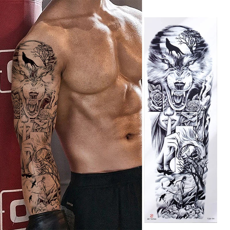 Hot sale High Quality lion dragon pattern design long lasting full arm tattoo stickers for men
