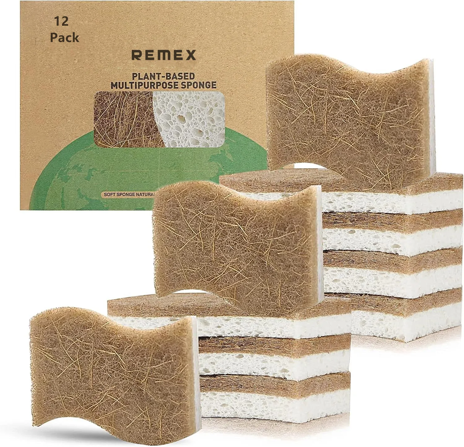 Custom Wholesale 12 Pack Sisal & Wood Pulp Cellulose Sponges- Eco Friendly Natural Coconut Fibre Sustainable Dish Sponge