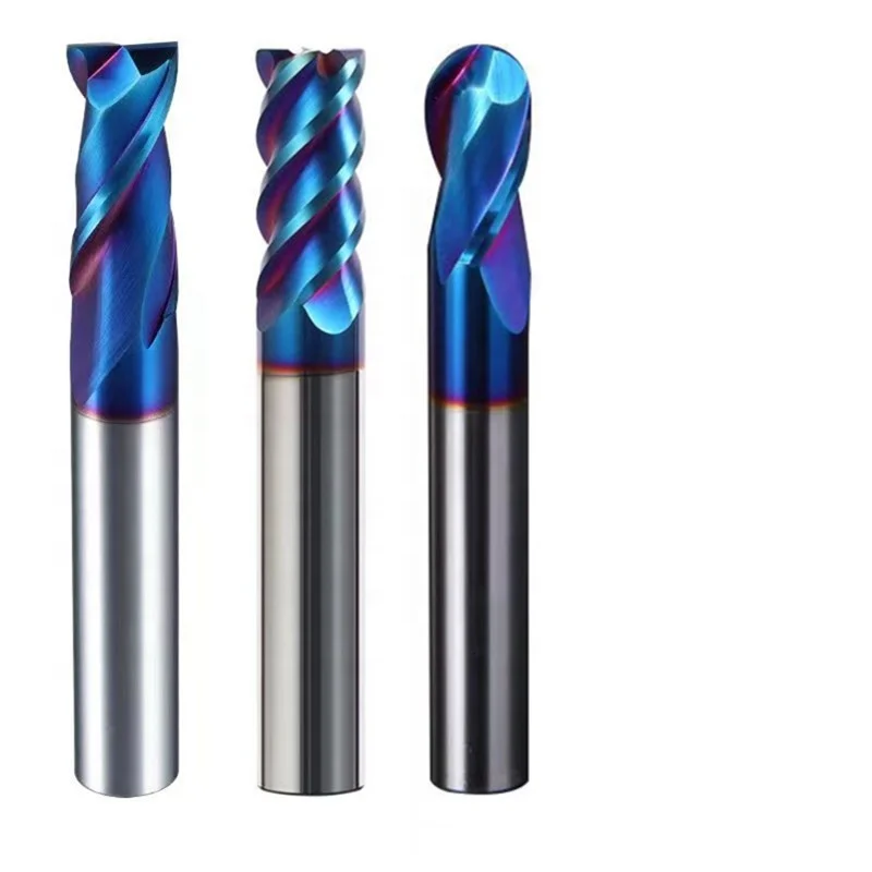CNC 4 Flute blue nano coating Carbide straight slot end mills  cutter tools 5mm 6mm*50L HRC65 Suitable hardened steel